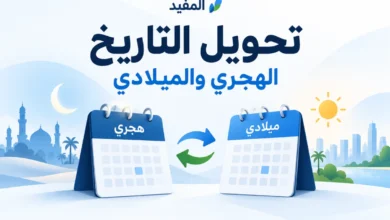 تقويمان هجري وميلادي مع أسهم للتحويل بين التاريخين في أداة المفيد